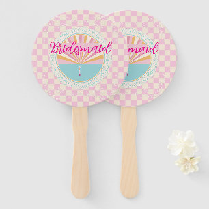 Bridesmaid Bachelorette Party Pink Plaid Checkered Hand Fan