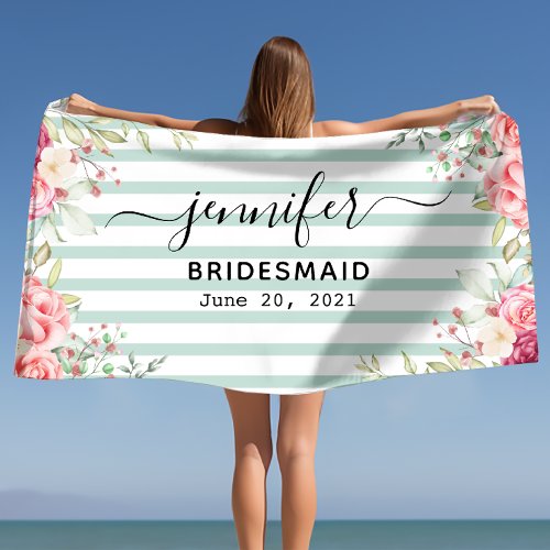 Bridesmaid Bachelorette Personalized Name  Beach Towel