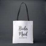 Bridesmaid Bachelorette Template Womens Modern Tote Bag<br><div class="desc">Custom Stylish Image Photo Logo Script Text Name Elegant Modern Template Womens Bridesmaid Wedding Bachelorette Black & White Shoulder Tote Bag.</div>