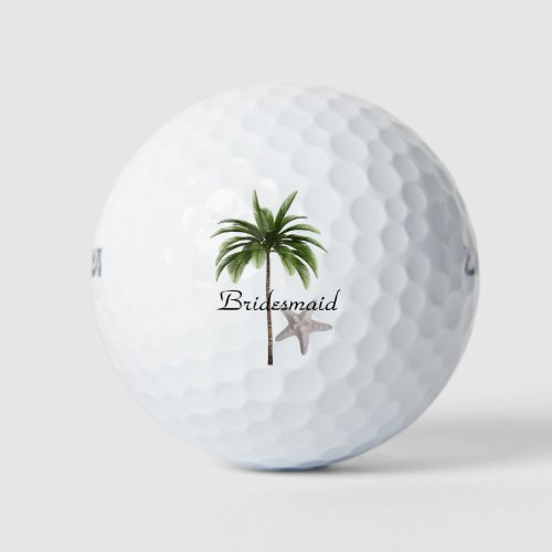 Bridesmaid Beach Palm Tree Wedding Golf Balls