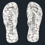 Bridesmaid Beach Wedding Floral White Lace Burlap Flip Flops<br><div class="desc">Personalized, romantic floral lace, rustic beach wedding flip flop sandals- Faux vintage style, floral white lace on rustic burlap look background. Name of bridesmaid at top in curved, elegant style, script letters. Bridesmaid is printed down the middle in modern lettering. Change to fit bridal party members, such as bride, flower...</div>