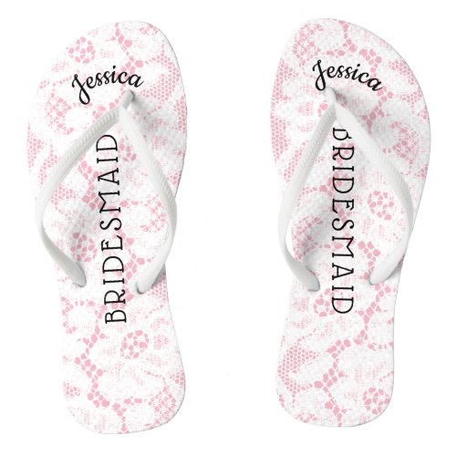 Bridesmaid Beach Wedding  Floral White Lace Pink Flip Flops