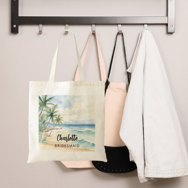 Bridesmaid beach wedding name tote bag (Creator Uploaded)
