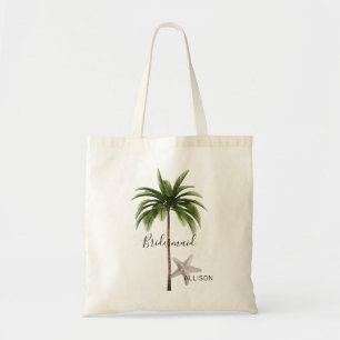 Bridesmaid Beach Wedding Palm Tree Personalized Tote Bag