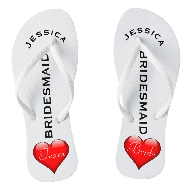 Bridesmaid Beach Wedding | Team Bride Hearts Flip Flops (Footbed)