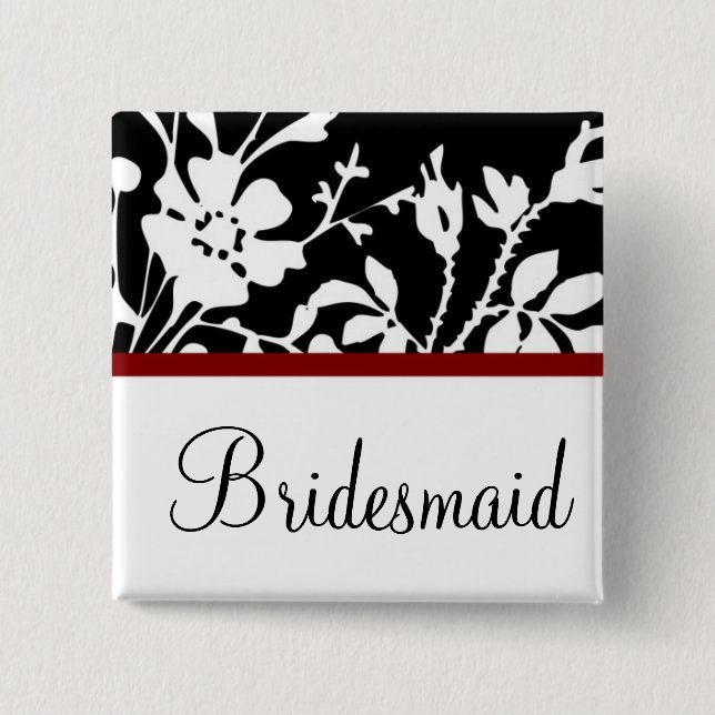 Bridesmaid Black and White Floral Button (Front)