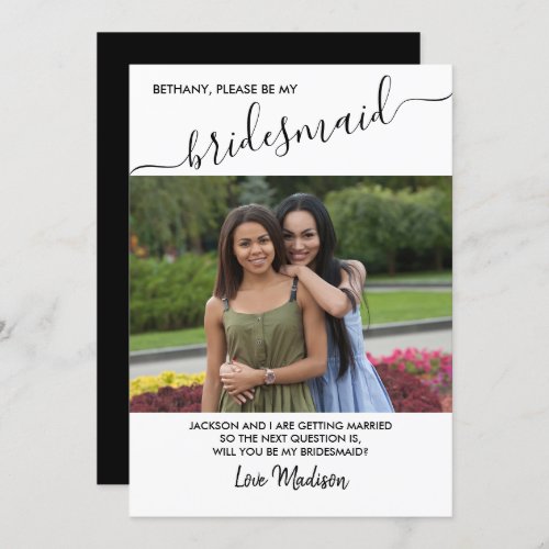 Bridesmaid Black and White Photo Proposal Card