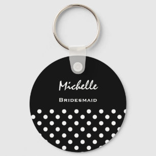 Bridesmaid Black and White Polka Dots Keychain