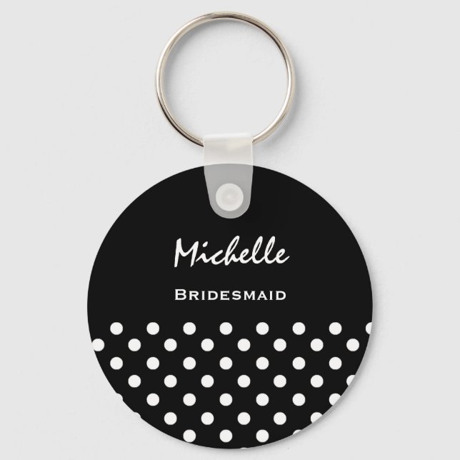 Bridesmaid Black and White Polka Dots Keychain (Front)
