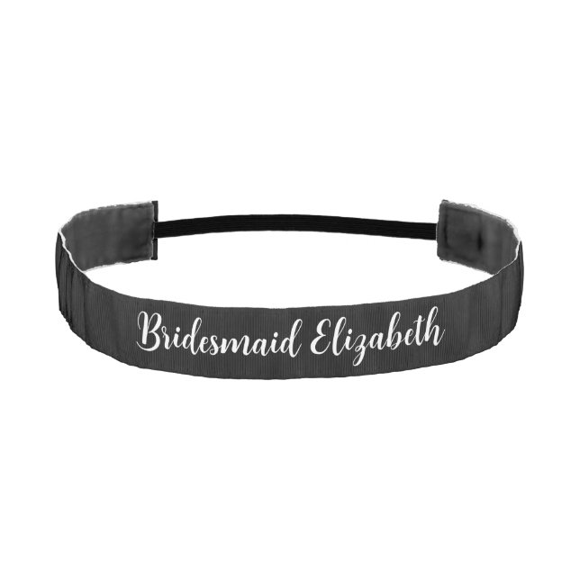 Bridesmaid Black and White Script Name Template Athletic Headband (Front)