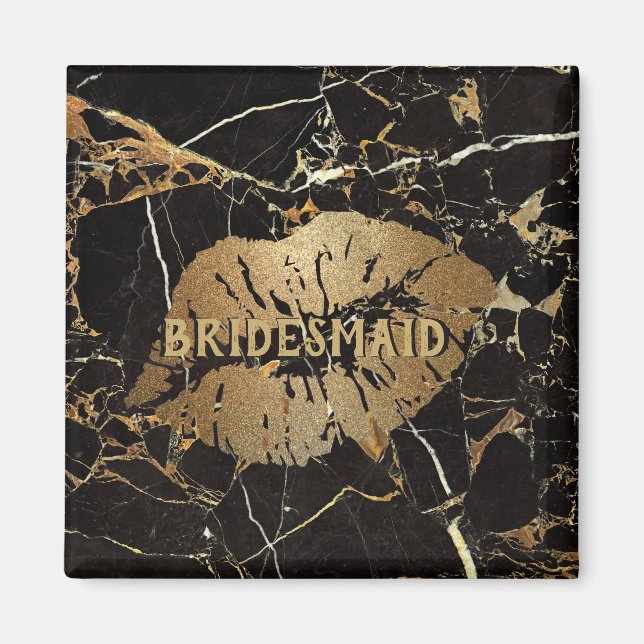 Bridesmaid Black Gold Marble Lips Personalized Magnet (Front)