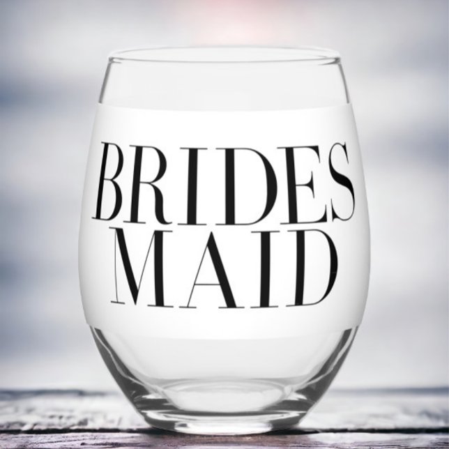 Bridesmaid Black Modern Elegant Personalized  Stemless Wine Glass (Creator Uploaded)
