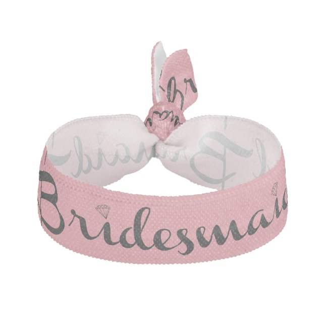 Bridesmaid Black On Pink Elastic Hair Tie (Front)