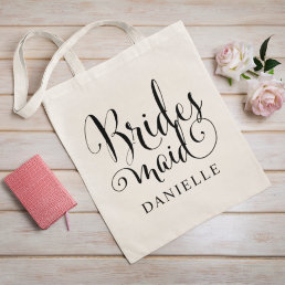 Bridesmaid Black Script Personalized Wedding Tote Bag