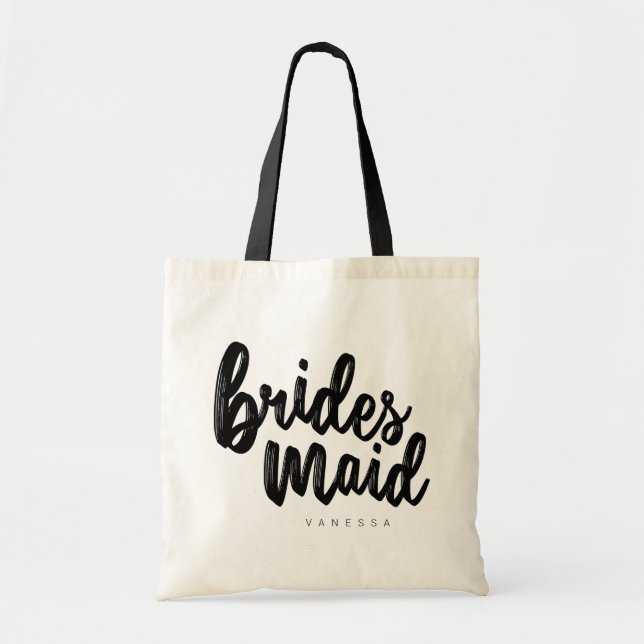 Bridesmaid Black Script Tote Bag - Customizable (Front)