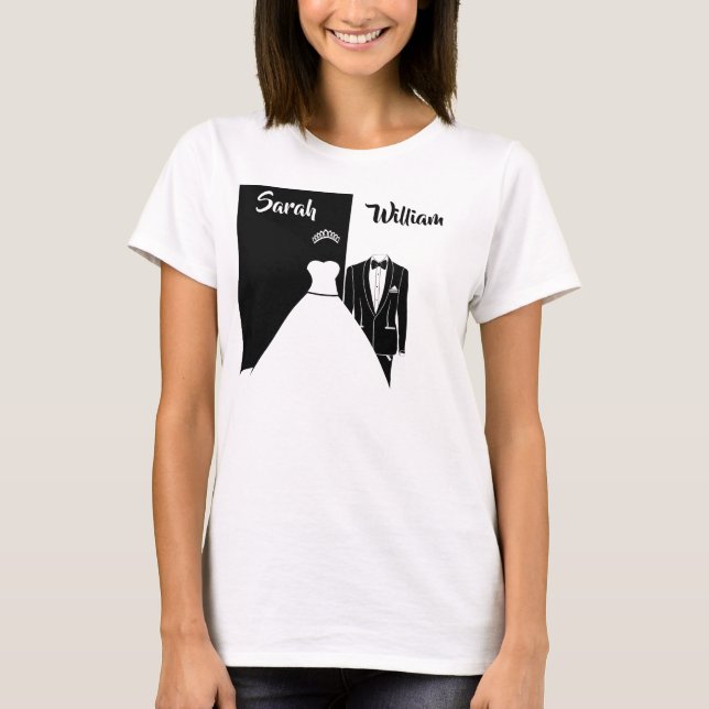 Bridesmaid Black tuxedo white wedding t-shirt (Front)