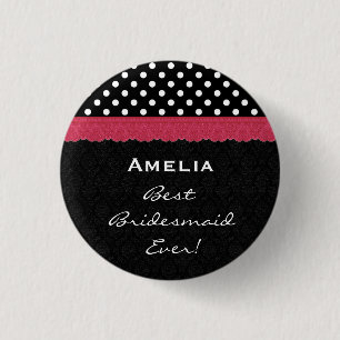 Bridesmaid Black White Red Polka Dots V5 Pinback Button