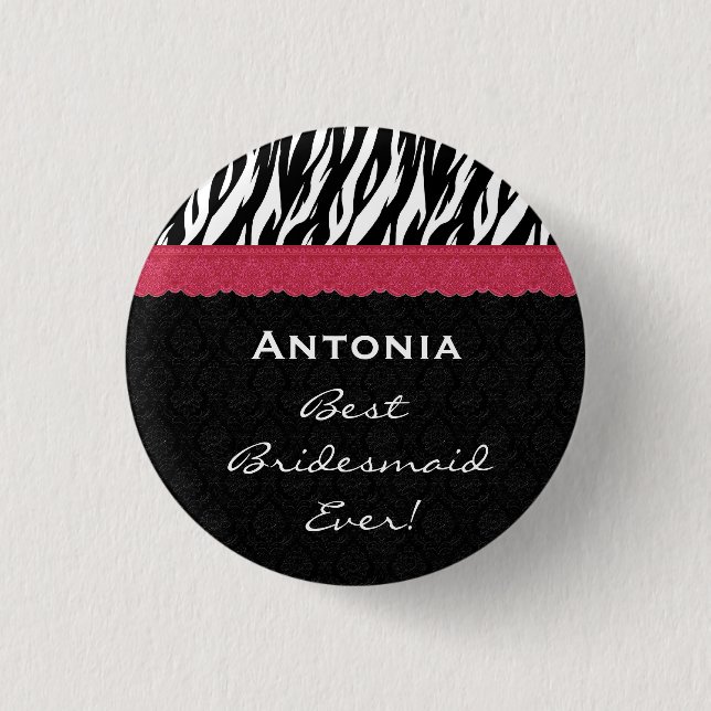 Bridesmaid Black White Red Zebra V7 Button (Front)