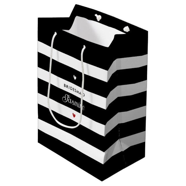 Bridesmaid Black White Stripes Medium Gift Bag (Front Angled)