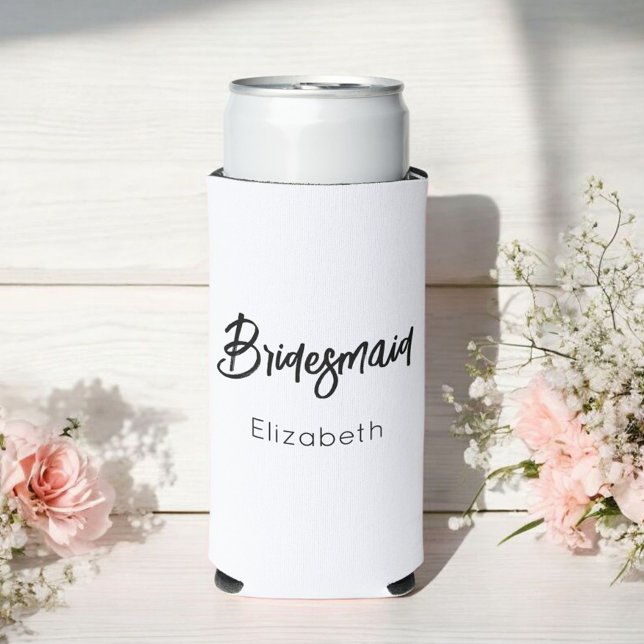 Bridesmaid Black White Wedding Seltzer Can Cooler (Creator Uploaded)