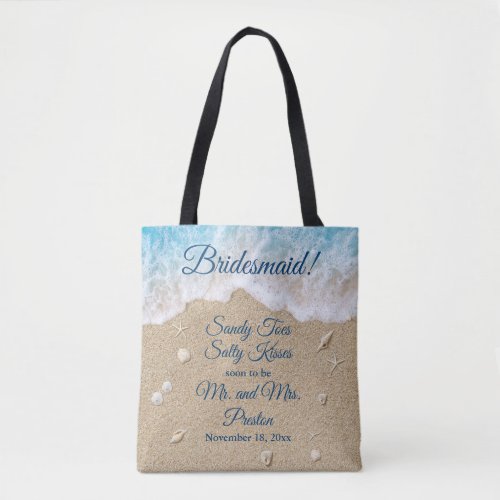 Bridesmaid Blue Beach Waves Sandy Toes Tote Bag