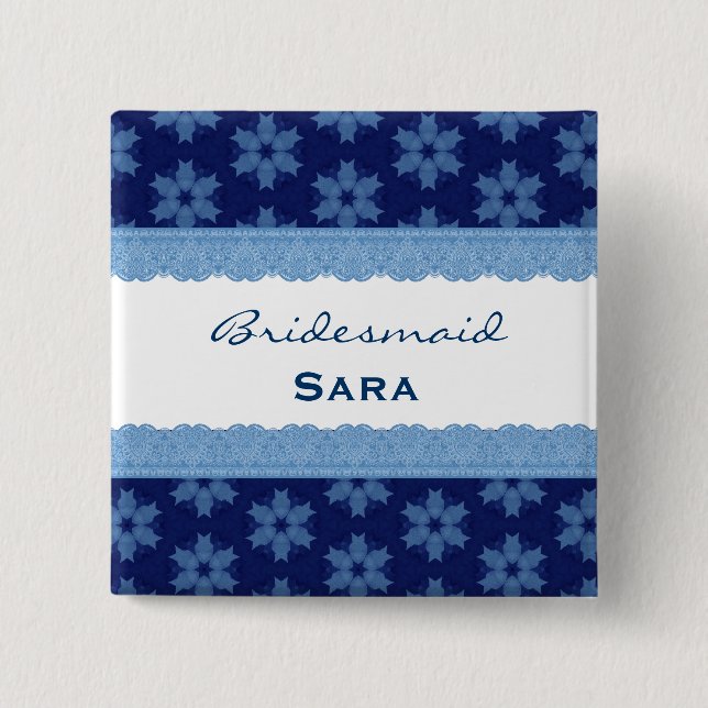 Bridesmaid  Blue Floral Pattern and Lace H909G Button (Front)