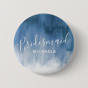Bridesmaid blue gray abstract art wedding button