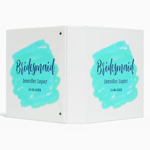 Bridesmaid blue green watercolor add name date sty 3 ring binder