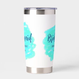 Bridesmaid blue green watercolor add name date sty insulated tumbler