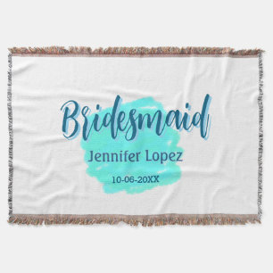 Bridesmaid blue green watercolor add name date sty throw blanket