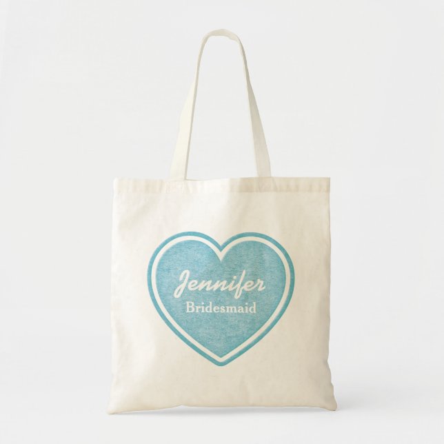 Bridesmaid Blue Heart Custom Tote Bag Favor (Front)