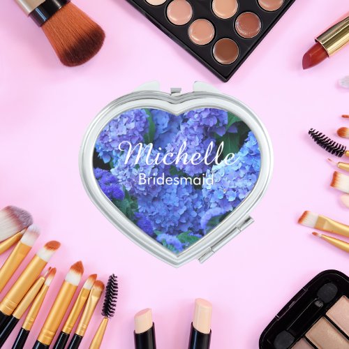 Bridesmaid Blue Hydrangea Floral Mirror For Makeup