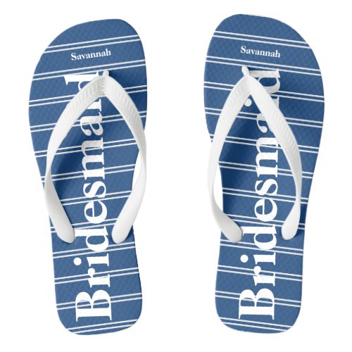 Bridesmaid Blue Or Any Color Stripes Pattern Flip Flops