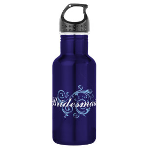 Bridesmaid, Blue Scroll Stainless Steel Water Bottle