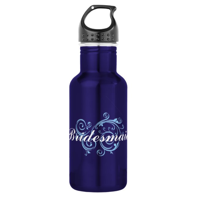 Bridesmaid, Blue Scroll Stainless Steel Water Bottle (Front)