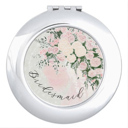 Bridesmaid Blush bow and Rose Wisteria Bouquet Compact Mirror