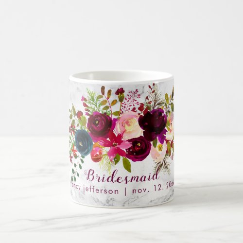 Bridesmaid BlushBurgundyNavy Floral Bouquet Coffee Mug