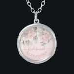 Bridesmaid blush floral dusty rose boho chic name silver plated necklace<br><div class="desc">Bridesmaid blush floral dusty rose boho chic name silver plated necklace,  bridesmaid gift. This wedding design is part of my Blush Rose Wedding collection (https://www.zazzle.com/collections/blush_rose_wedding-119664950616194974),  
where you can find wedding inviation,  save the date,  RSVP,  wedding enclosure,  menu,  wedding favor,  etc designs.</div>