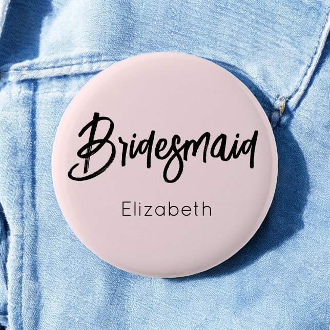 Bridesmaid Blush Pink Black Wedding   Button (Creator Uploaded)