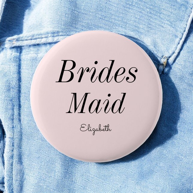 Bridesmaid Blush Pink Black Wedding Button (Creator Uploaded)