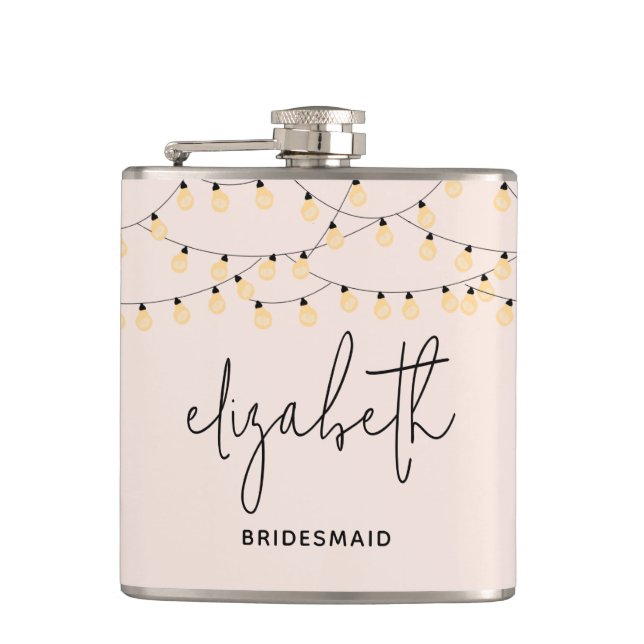 Bridesmaid Blush Pink Modern Script  Flask (Front)
