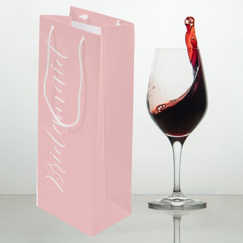 Bridesmaid Blush Pink Stylized Script Wine Gift Bag