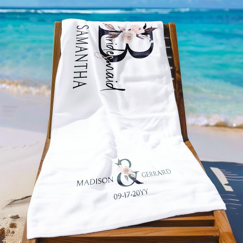 Bridesmaid Boho Floral Letter Bachelorette Weekend Beach Towel