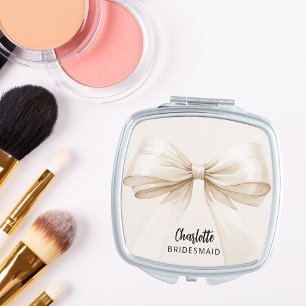 Bridesmaid bow beige cream elegant compact mirror