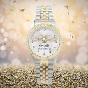 Bridesmaid bow beige cream name watch