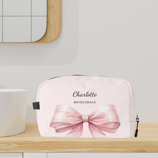 Bridesmaid bow pink elegant name dopp kit (Creator Uploaded)
