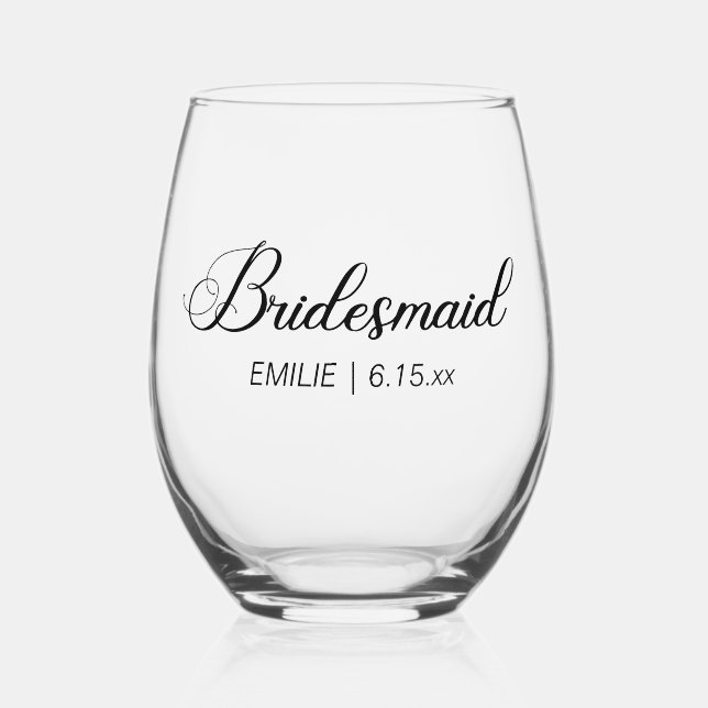 Bridesmaid Bridal Party Bachelorette Weekend Stemless Wine Glass (Front)