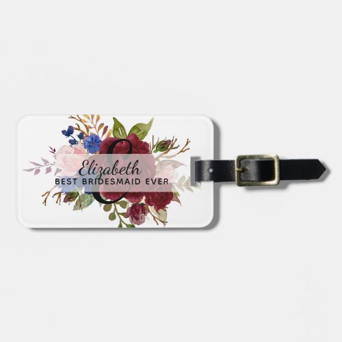 Bridesmaid Bridal Party Gifts Burgundy Blue Floral Luggage Tag