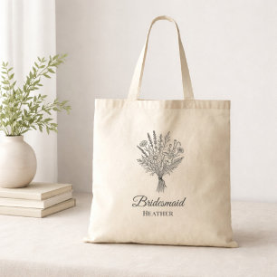 Bridesmaid Bridal Party Wildflower Name Tote Bag