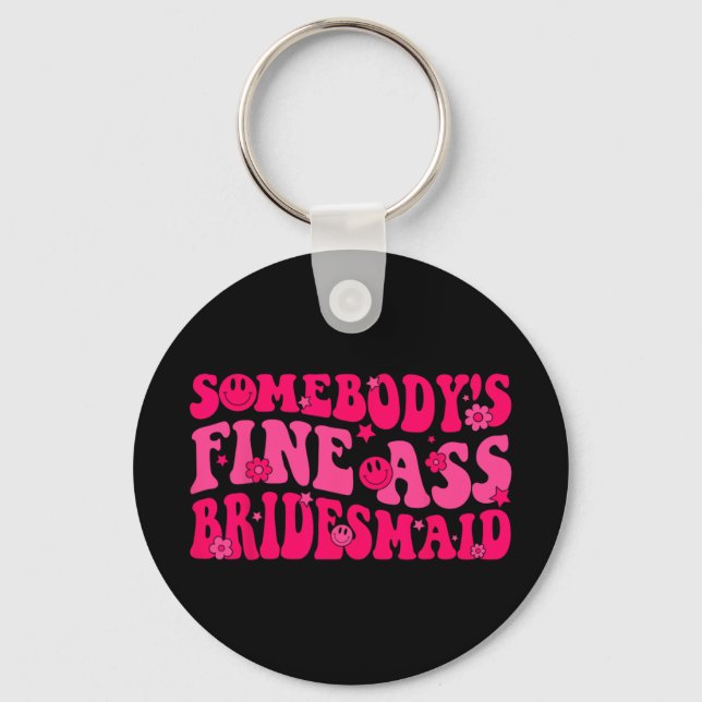 Bridesmaid Bride Squad Bridal Shower Groovy Bachel Keychain (Front)